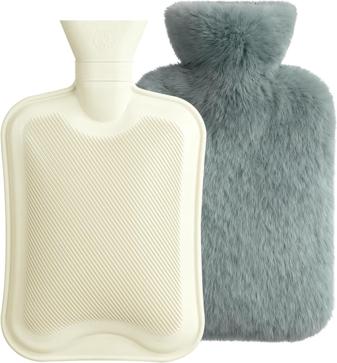 Warmwaterkruik met Zachte Cover van 2 Liter, Premium Natuurrubber, Veilig en Duurzaam voor het Hele Gezin, Grijs, Ideaal voor Pijnverlichting en Ontspanning