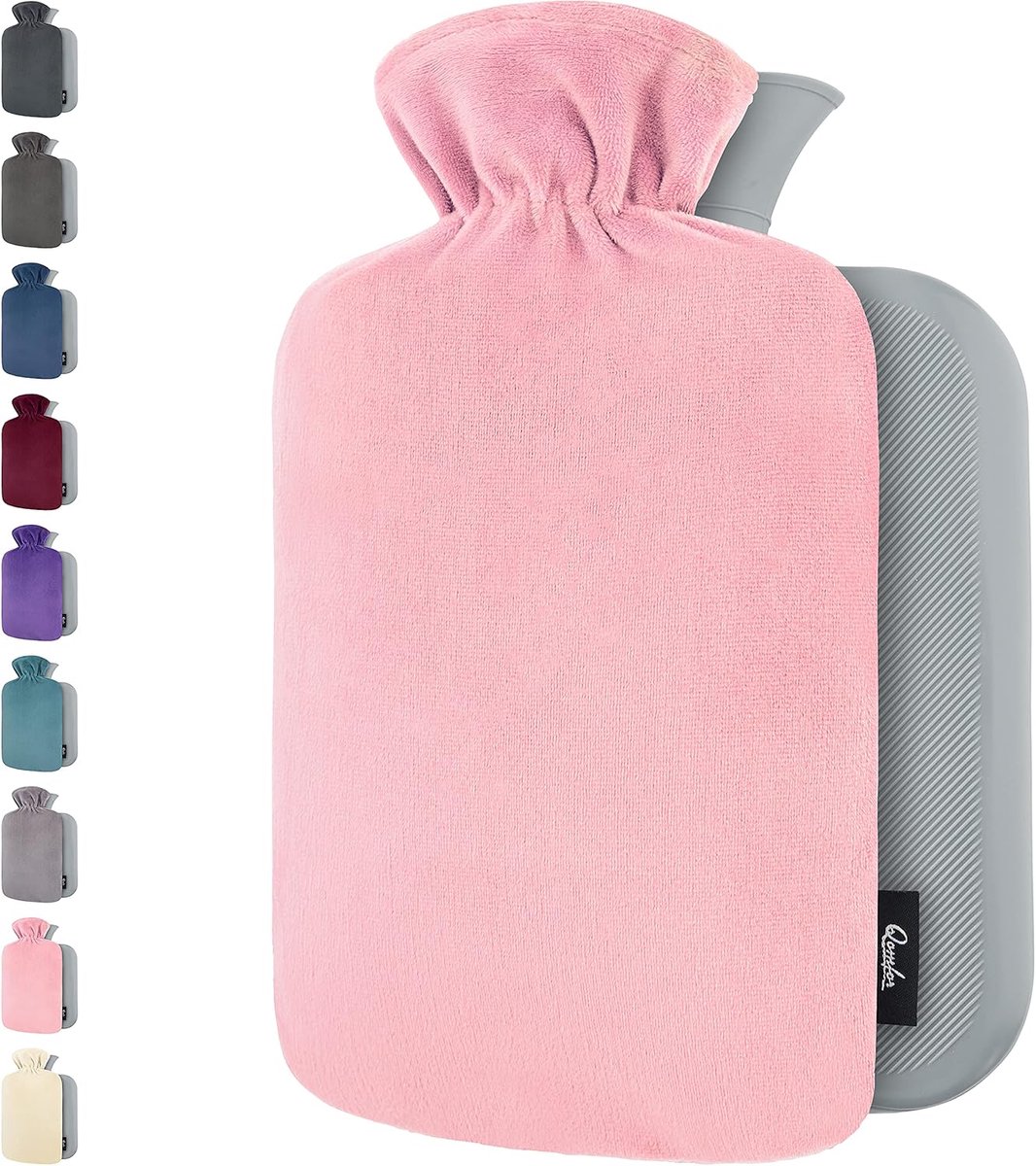 SnelShoppen - Hot Water Bottle - Zachte Premium Fleece Cover - Roze - 2L - Verwarmingskussen voor Menstruatiekrampen en Comfort - Voetenwarmer - Warm
