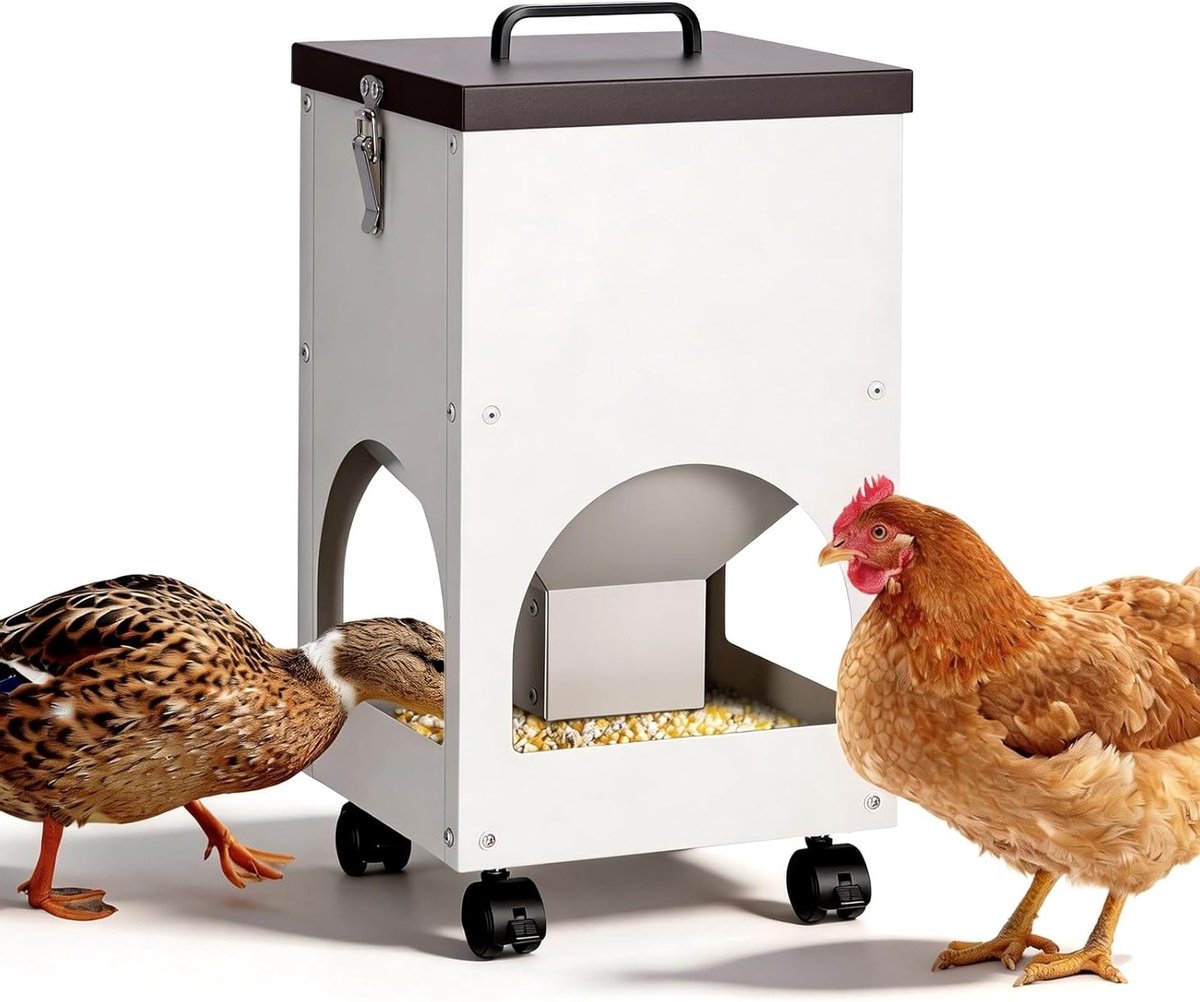Automatische voederdispenser voor gevogelte, 8 kg metaal, eenvoudig te reinigen en ideaal voor kippen, eenden en kalkoenen