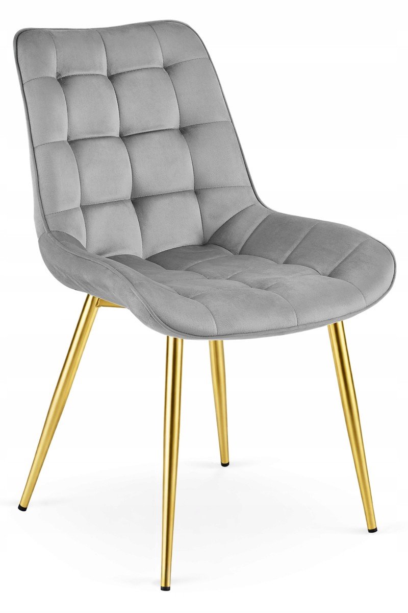 Oskar Eetkamerstoel BERA – Lichtgrijs Velvet / Fluweel – Gestoffeerde Zitting – Goudkleurige Metalen Poten – Modern Scandinavisch Design – Voor Eetkamer, Keuken en Woonkamer