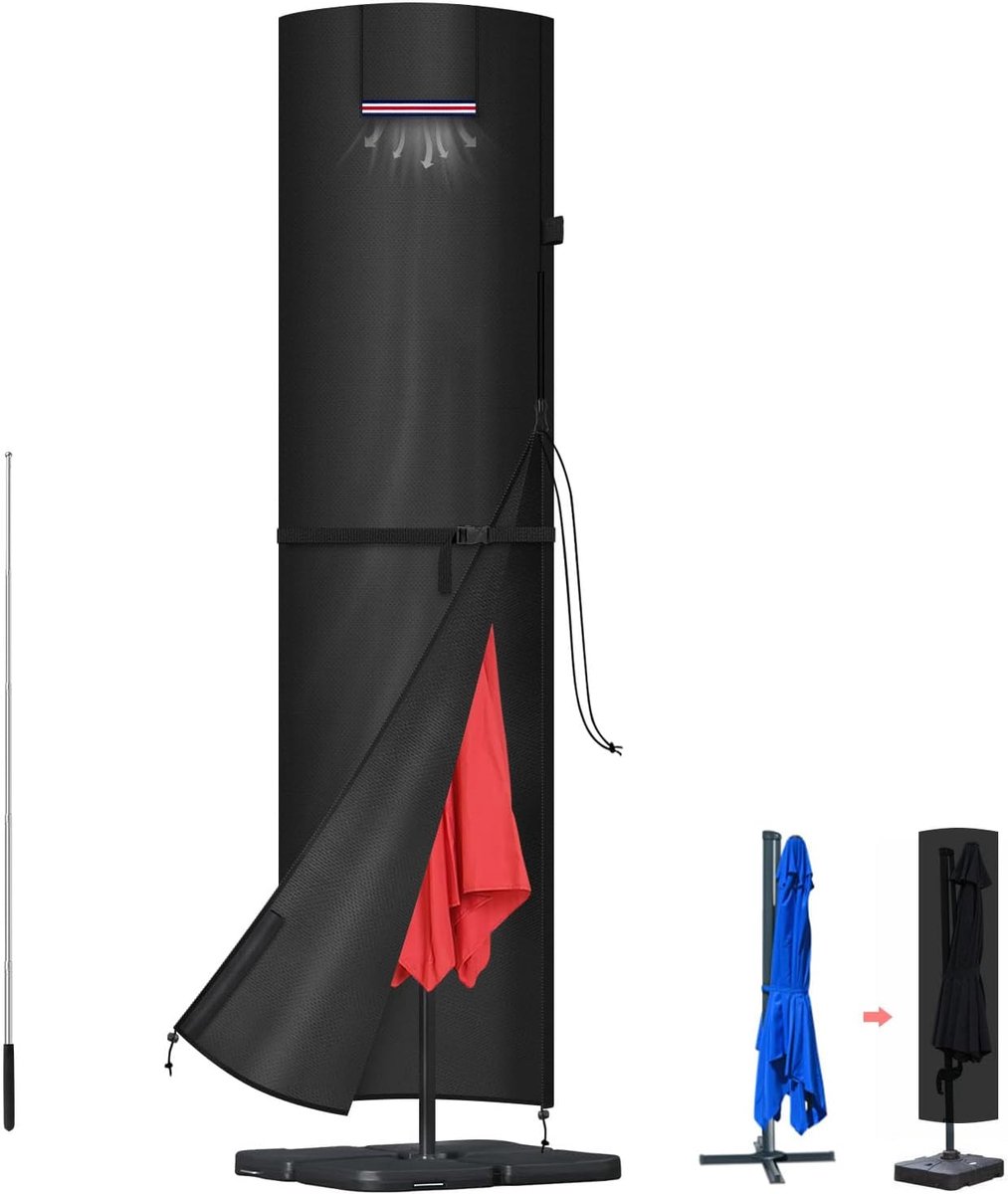 SnelShoppen - Parasolbeschermhoes tot Ø 400 cm, Waterdichte 420D Oxford Tuinparasol Cover, UV-Bestendige Omgeving, Inclusief Stok, 250x64/64cm