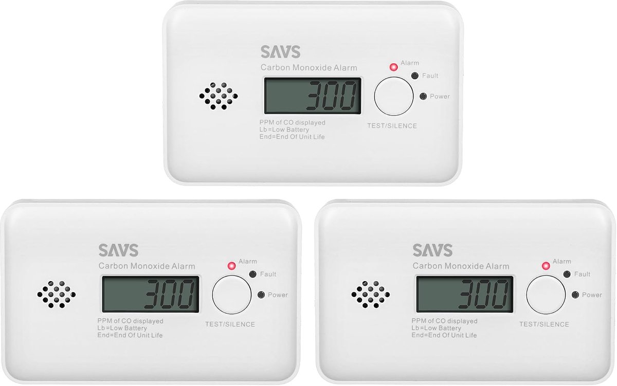 SnelShoppen - CO Melder 3-pack - Koolmonoxide detector met LCD display en 10 jaar batterij - Figaro® sensor - Veiligheid voor huis en gezin