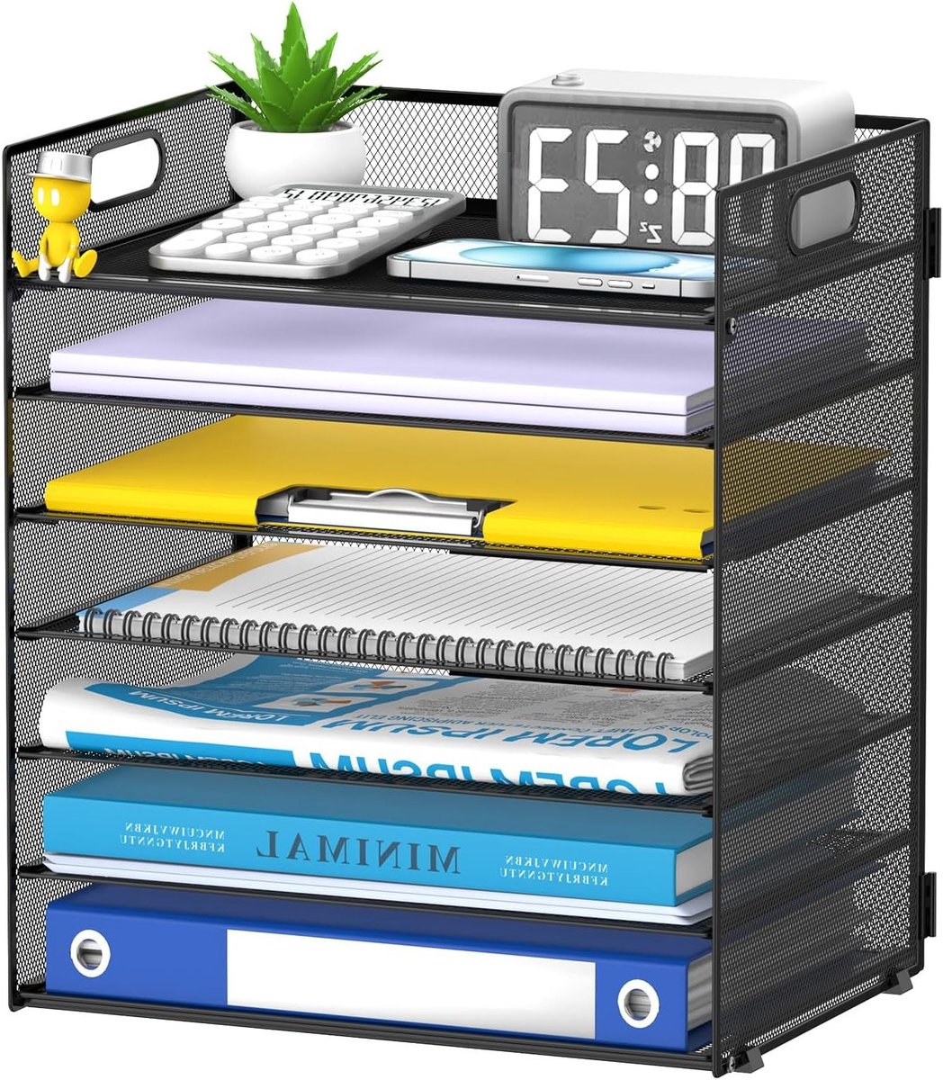 Documenten Organizer met 7 Niveaus - Mesh Documententas met Handvatten voor School en Thuisgebruik (Zwart)