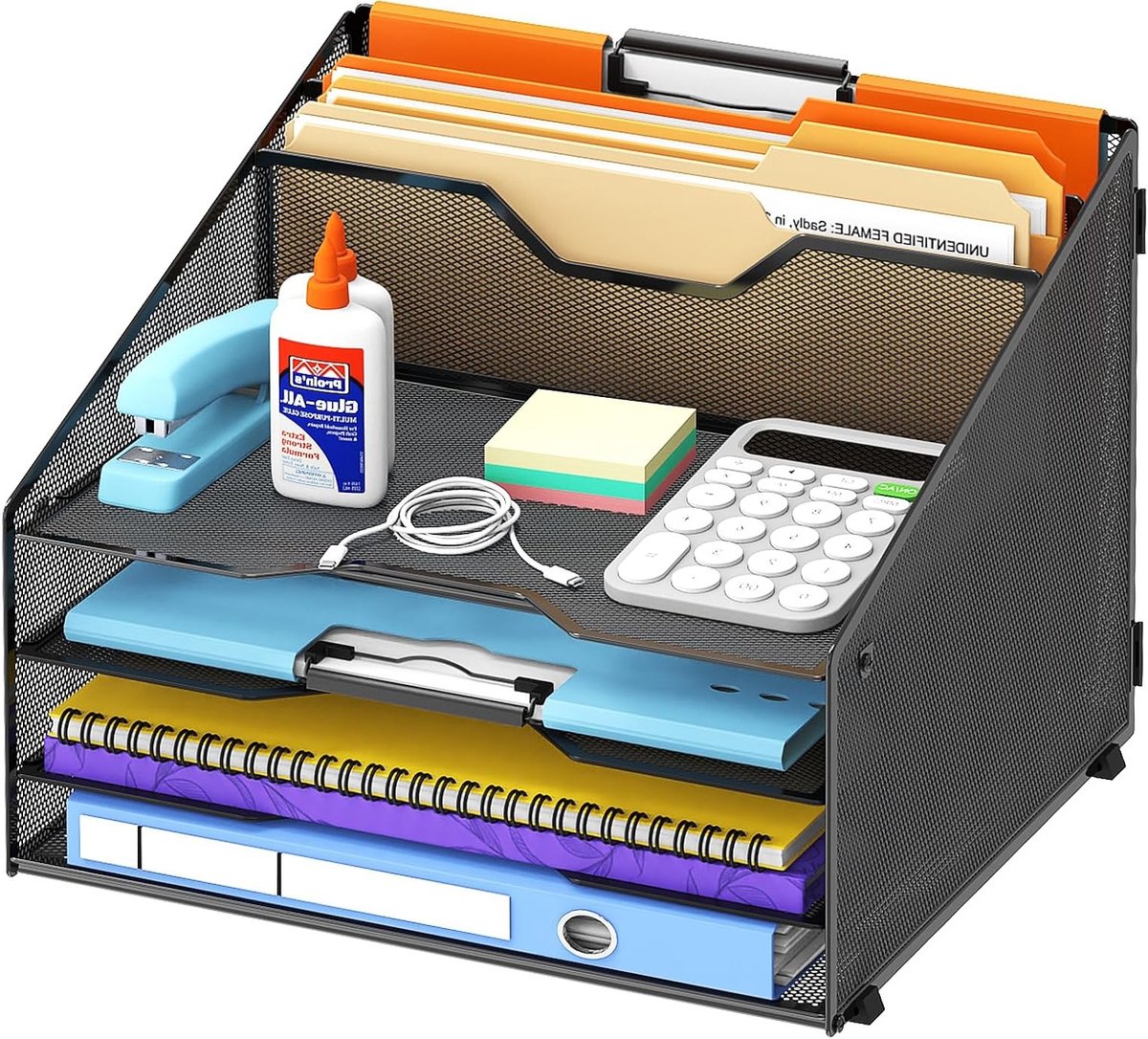Praktische Desk Organiser met 3 Lades en 2 Verticale Secties voor Kantoorbenodigdheden, Zwart