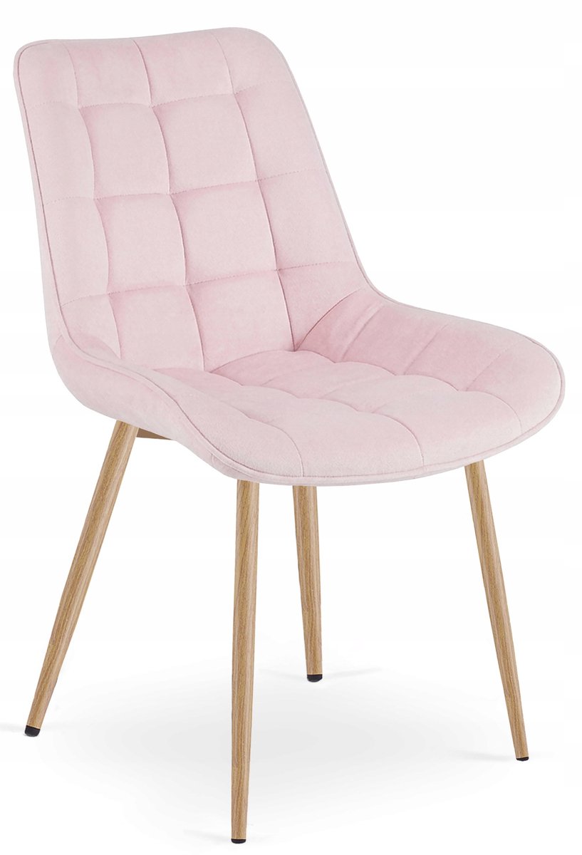LEOBERT Eetkamerstoel BERA – Lichtroze Velvet / Fluweel – Gestoffeerde Zitting – Metalen Poten in Eikenlook – Modern Scandinavisch Design – Voor Eetkamer, Keuken en Woonkamer