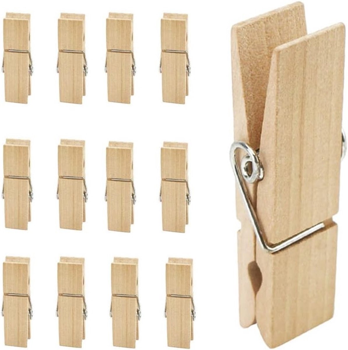 Grote houten wasknijpers, 12 stuks, 7 cm lang, stevig en duurzaam, ideaal voor knutselen en decoratie