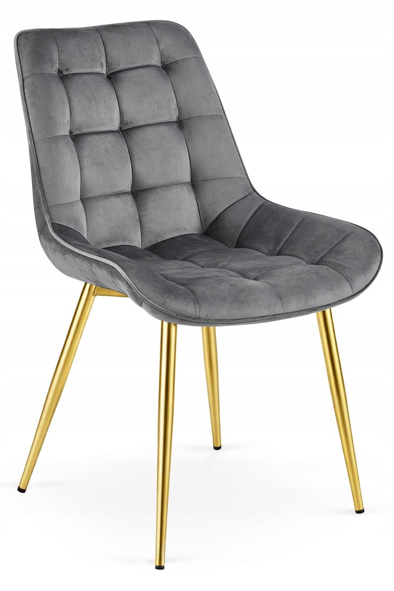 Eetkamerstoel BERA - Donkergrijs fluweel - Gouden metalen poten - Hotel chique design