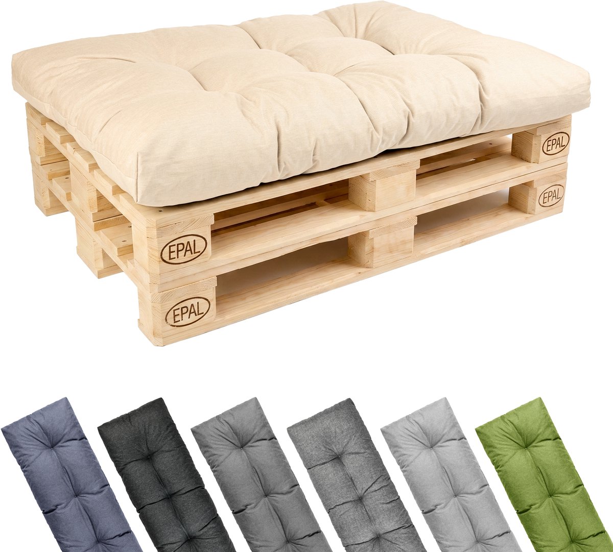 Garronda Palletkussen 120x80 cm 12 cm Waterafstotend UV- en Waterbestendig voor Palletbank GD-0252 Cappuccino