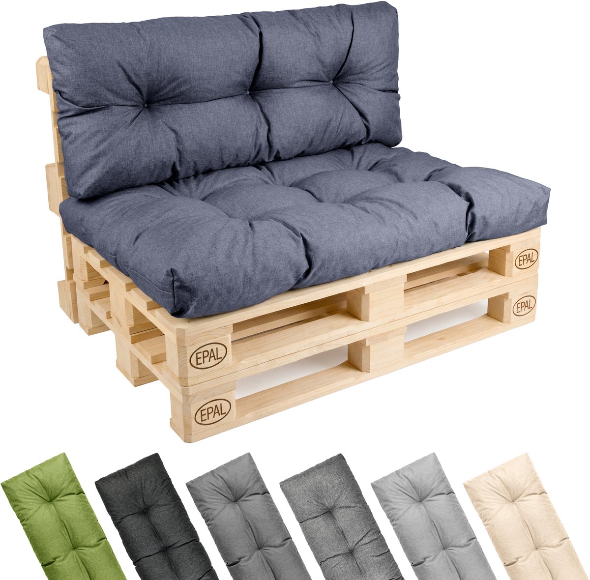 Garronda Palletkussen Set 2-delig Waterafstotend UV- en Waterbestendig voor Palletbank GD-0252 Marineblauw