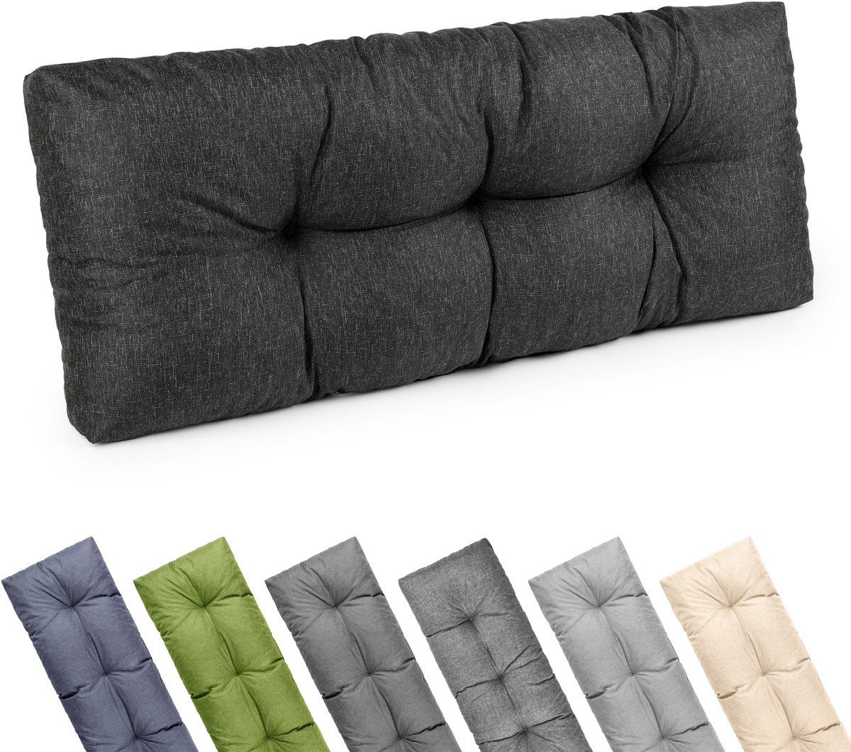 Garronda Rugkussen 120x45 cm 12 cm Waterafstotend UV- en Waterbestendig voor Palletbank GD-0252 Antraciet