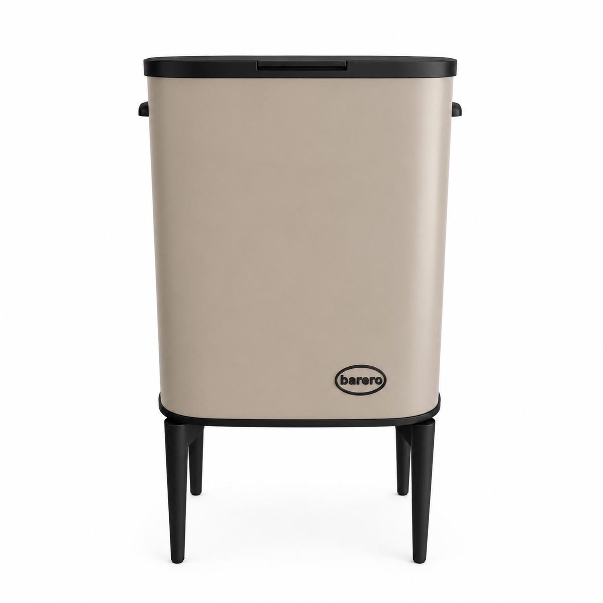 Barero Prullenbak 35 Liter – Vrijstaande Afvalbak op Hoge Poten – Met Drukdeksel – Taupe/Zwart