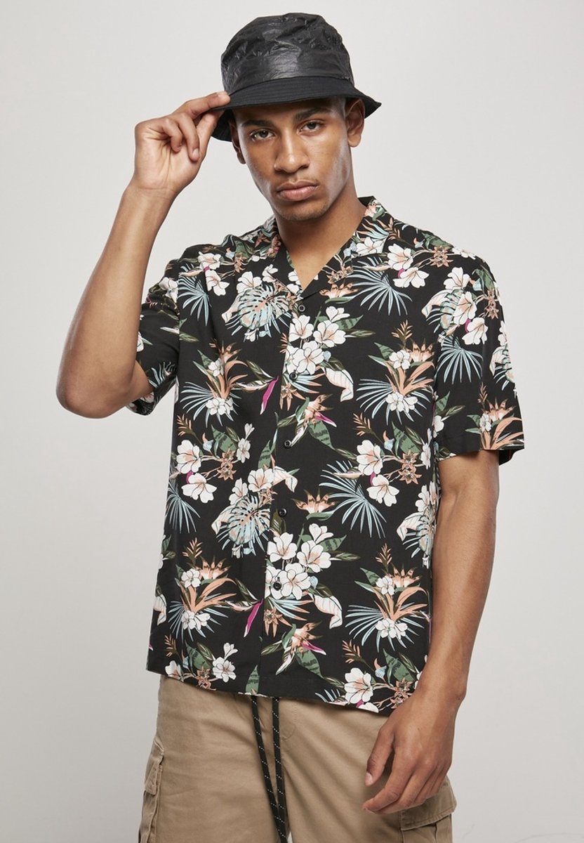 Urban Classics Overhemd -3XL- Viscose AOP Resort Zwart
