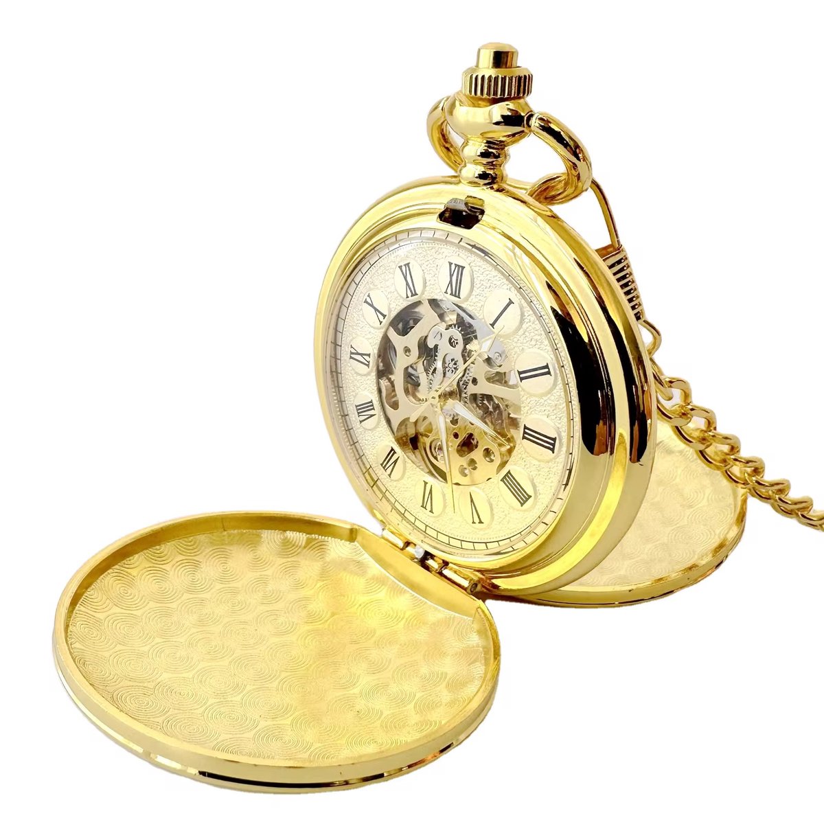 Vintage Zakhorloge Skeleton | Mechanisch Zakhorloge | Handmatige Opwinding | Met Ketting | Goudkleurig