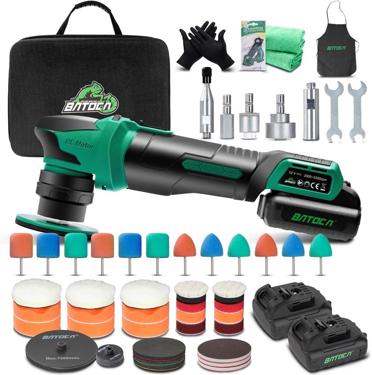 SnelShoppen - Mini Accu Polijstmachine S4, Rotary en Orbital, 25mm/75mm Polijstset, Borstelloze Motor, Professionele Detail Polijstkit met 2 x 2.5Ah 1