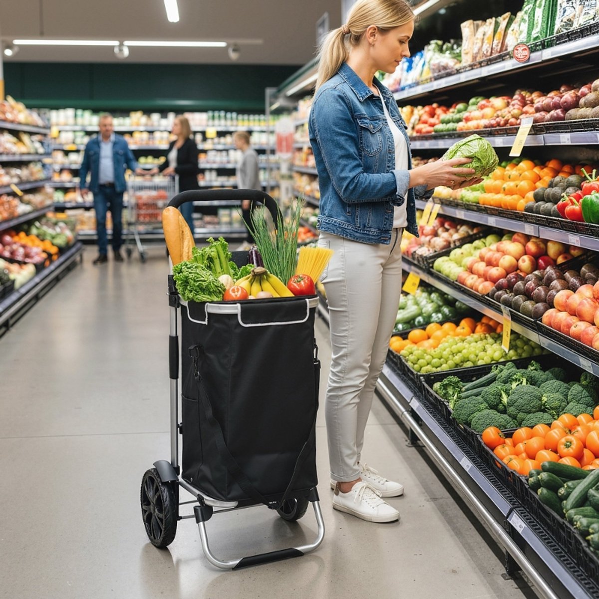 HAUSS SPOLE Boodschappentrolley – 3-in-1 Functie – 40 L – Aluminium En Oxford Stof – Zwart – Opvouwbaar Met Koelvak Voor Dagelijkse Boodschappen