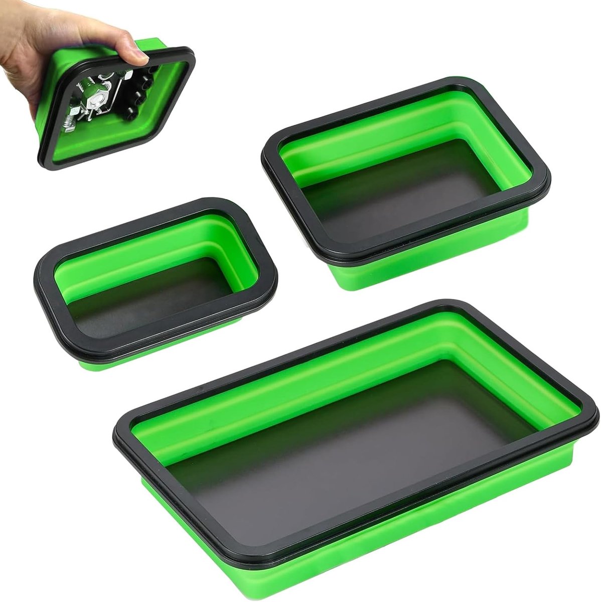 SnelShoppen - 3 Pcs Magnetische Opbergschalen - Vouwbare Tray voor Kleine Schroeven, Moeren, Bouten en Onderdelen - Silicone Schaal voor Werkplaats en