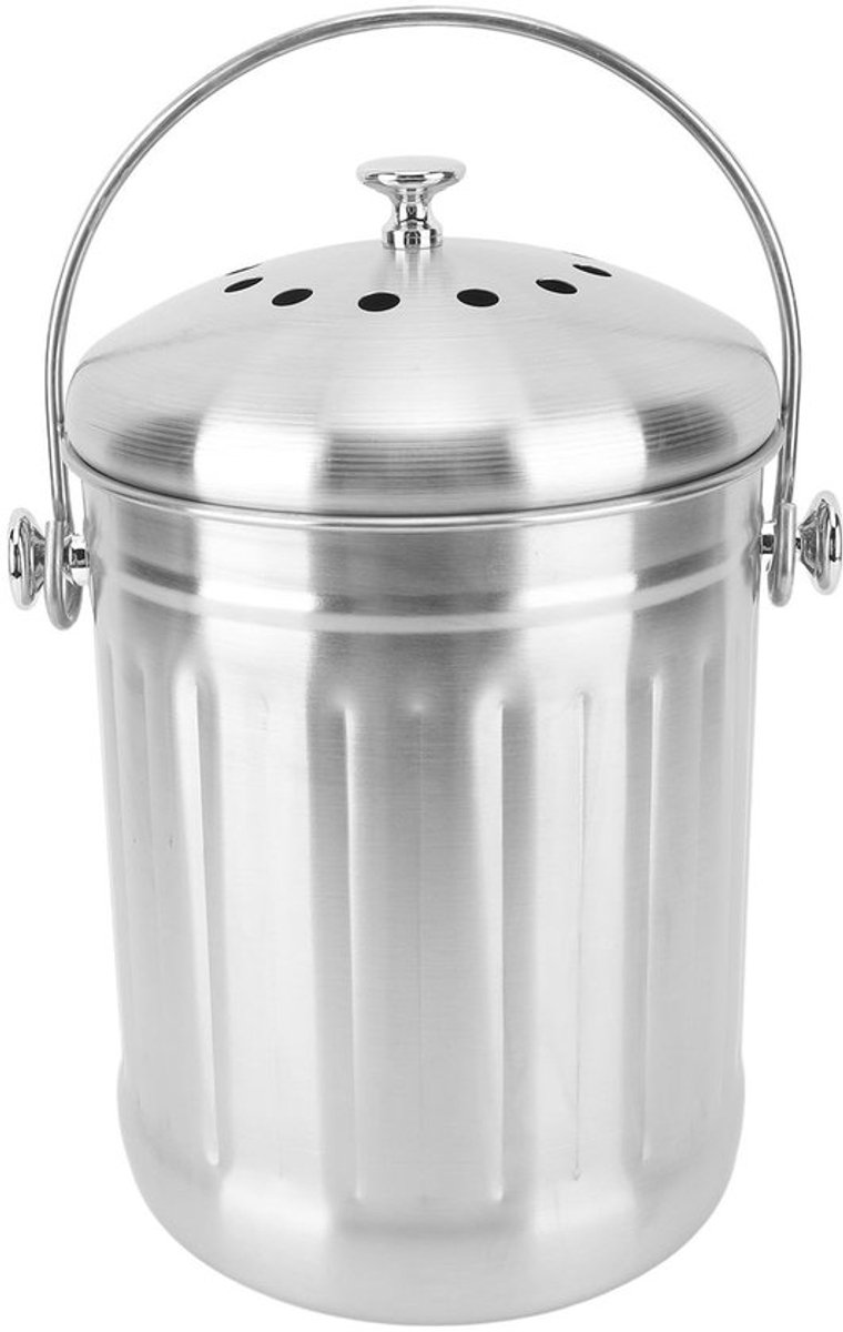 Roestvrijstalen Compostbak voor Binnen met Deksel en Houtskoolfilters - Roestbestendige Keukencomposter voor Voedselresten Recycling