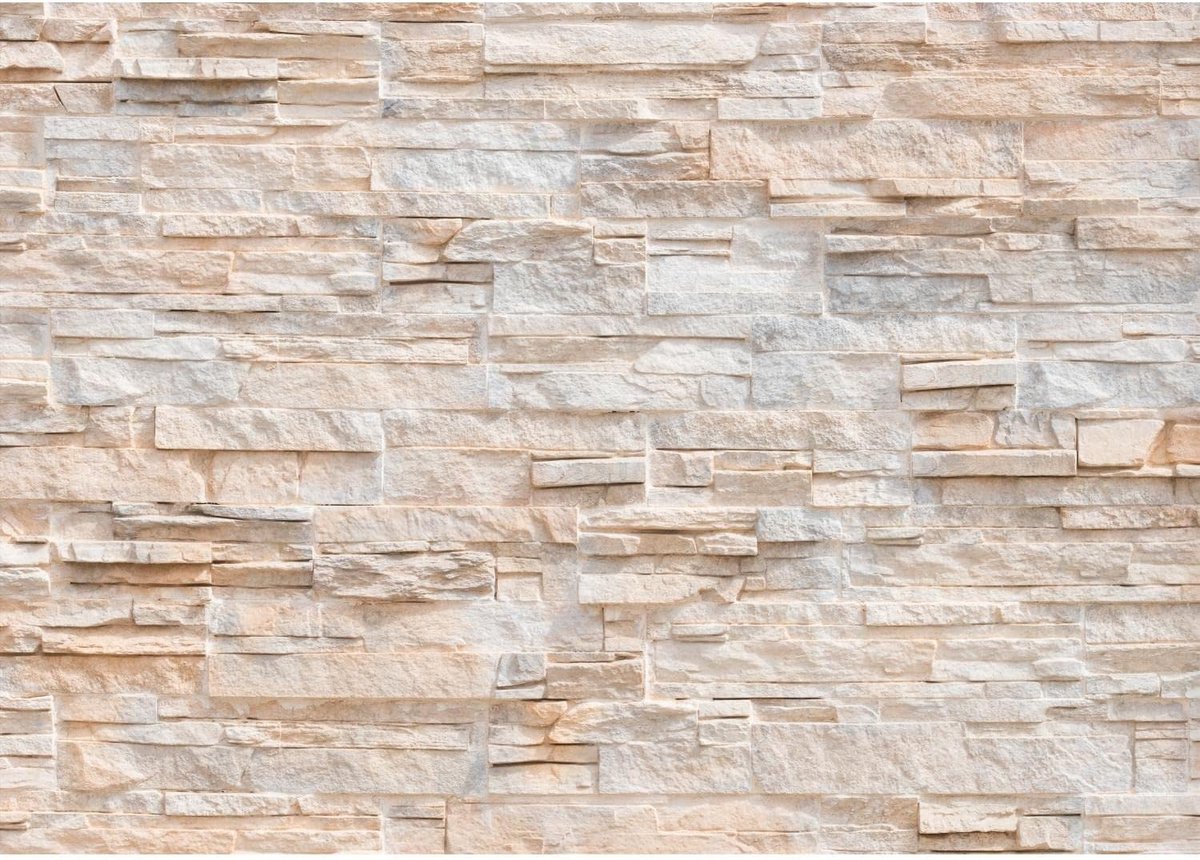 SnelShoppen - Non-woven Behang 3D Effect Steinwand XXL 352 x 250 cm Beige Fleece Fotobehang Voor Woonkamer Slaapkamer Decoratie