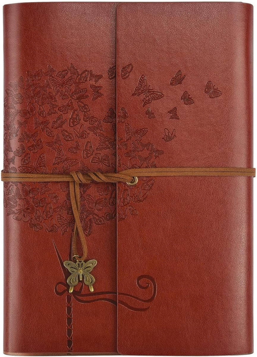 SnelShoppen - Luxe Refillable Leder Dagboek A5 - Notitieboek met Vlinder - PU Leer, Retro Dandelion Cover - Persoonlijke Journal voor Vrouwen - Perfec