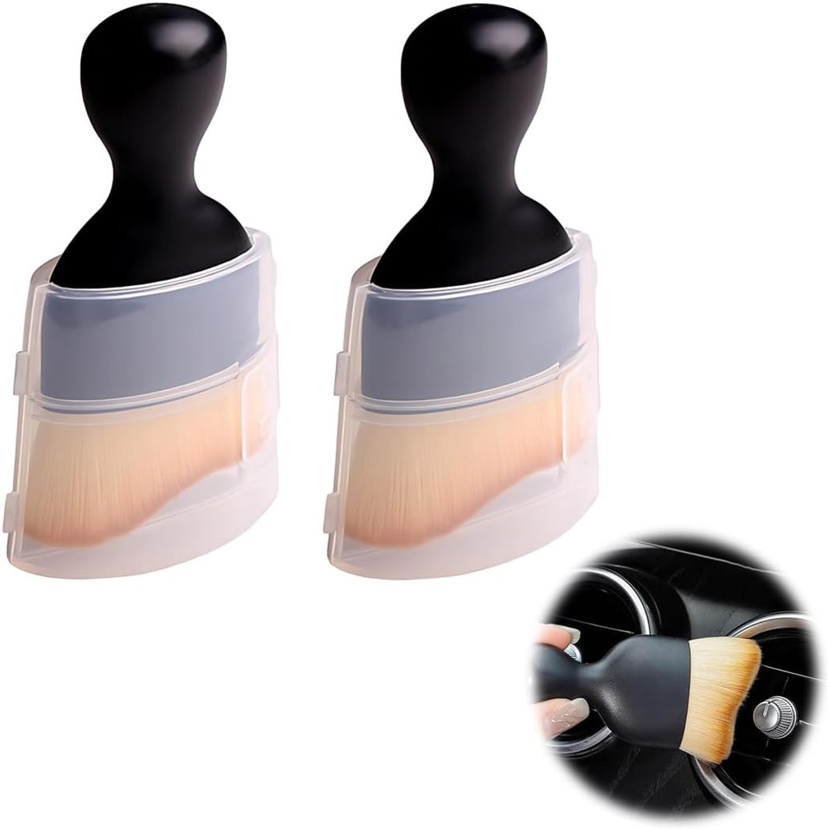 SnelShoppen - 2pcs Auto Reinigingsborstels, Zachte Borstels voor Auto Interieur, Auto Detail Borstel met Opbergtas, Nano-fiber Wol, Ideaal voor Dashbo