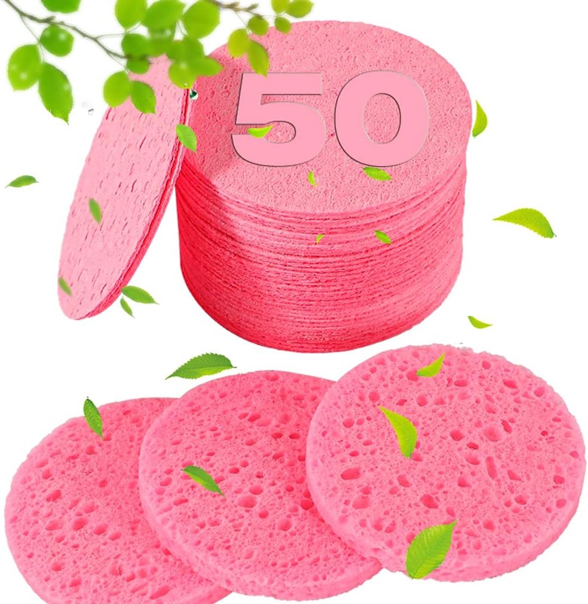 SnelShoppen - 50 Stuks Gecomprimeerde Gezichtssponzen - 100% Natuurlijke Cellulose - Professionele Cosmetische Spa Sponzen voor Gezichtsreiniging en M