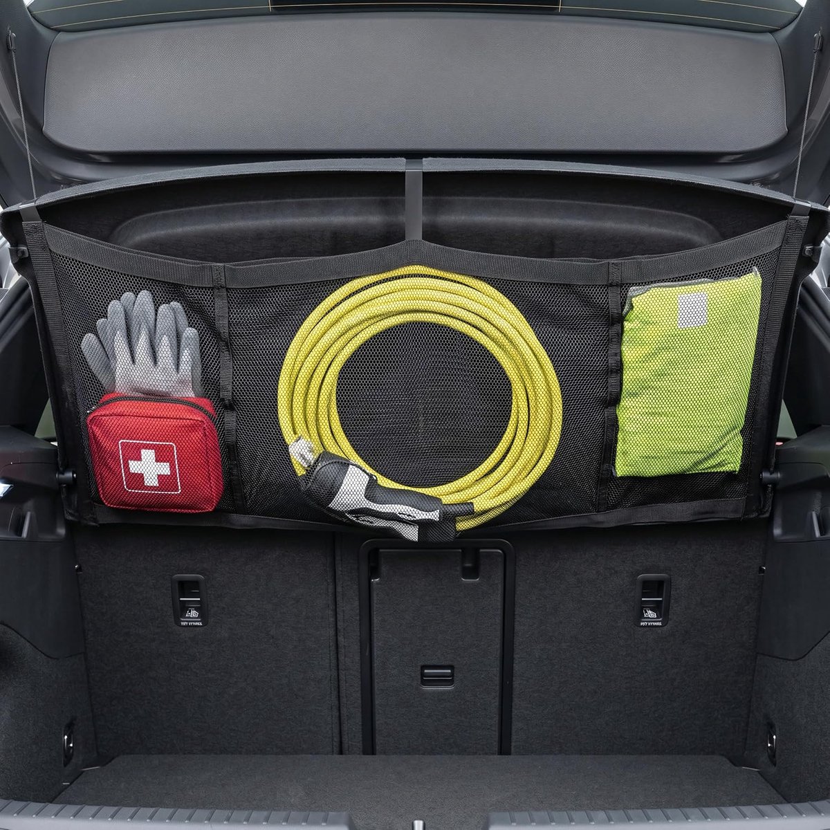 SnelShoppen - Vicera Auto Hoedenplank Hanger - Elastisch Bagagenet voor Kofferbak - Universele Pasvorm - Ideaal voor Eerste Hulp Set, Paraplu, Veiligh
