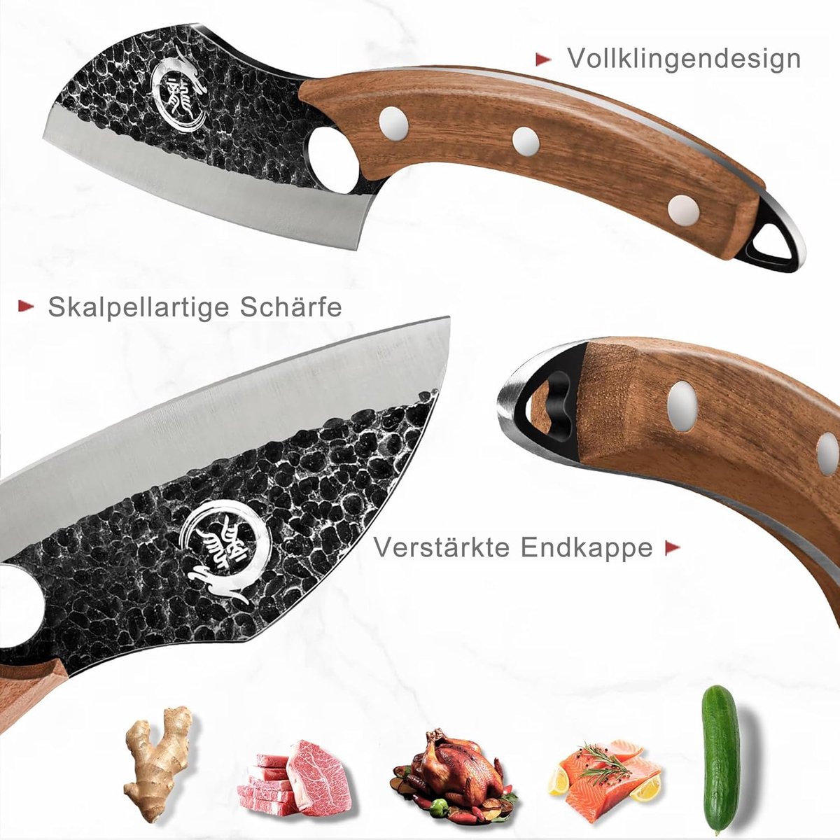 SnelShoppen - Plys Chef's Knife - Japanse Koksmes met Lederen Schede - Professioneel en Scherp - Houten Handvat - Originele Aziatische Buiten Butcher