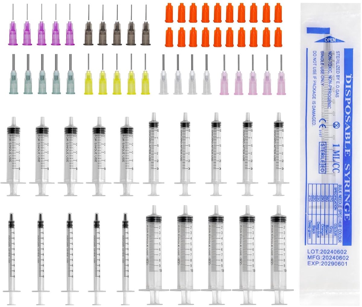 SnelShoppen - Set van 20 Spuiten met Naald, Diverse Maten voor Diergeneeskunde, Laboratoria en Vloeistof Toediening - Inclusief 30 Blunt Naalden en Ca