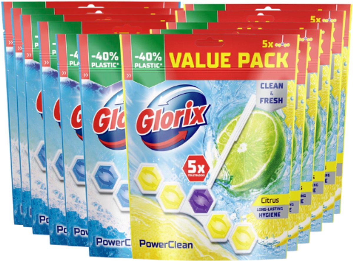 Glorix Toiletblokken Bundel 12 Stuks - 6x Citrus & 6x Ocean Fresh - PowerClean