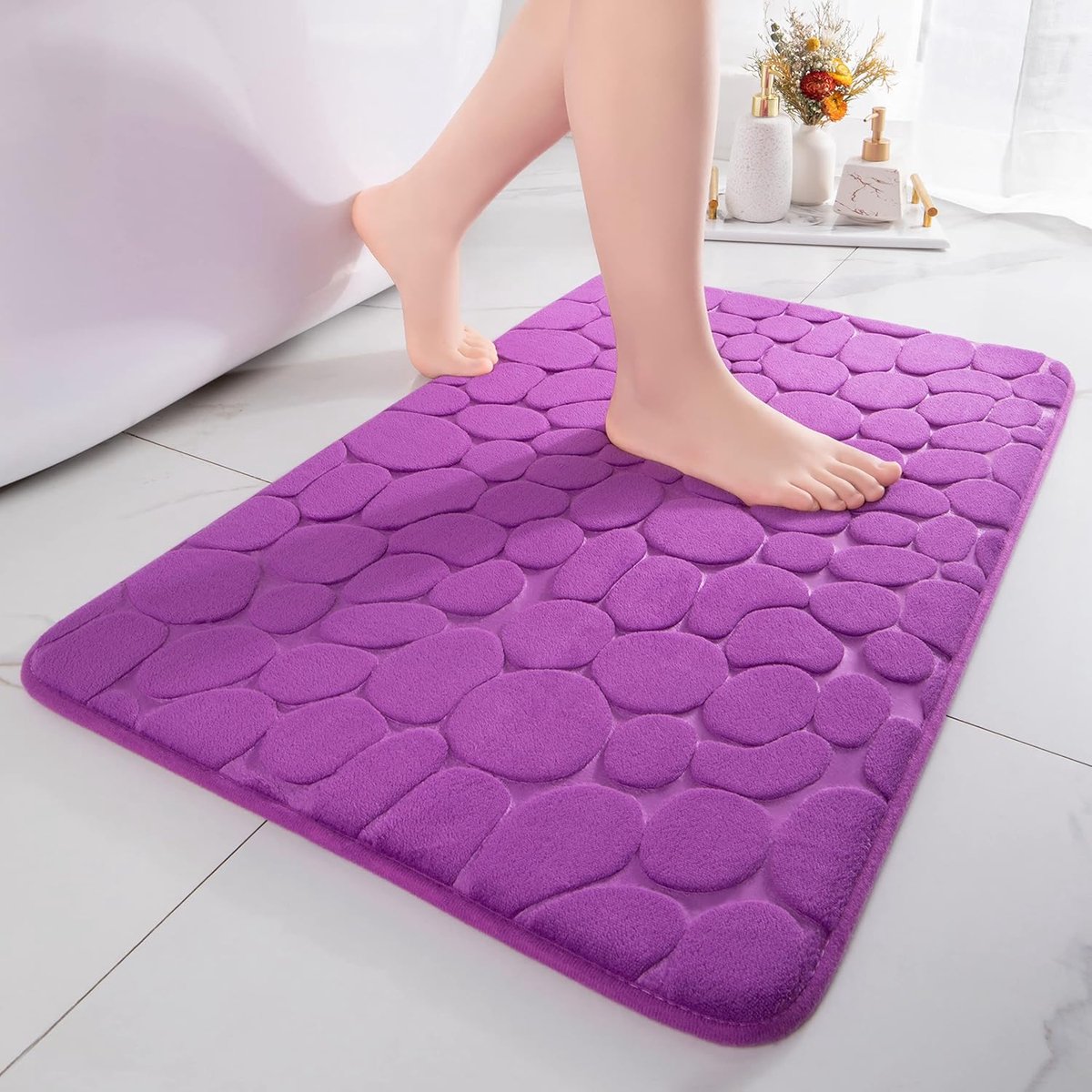 SnelShoppen - Memory Foam Badmat 43 x 61 cm, Absorberende Douchemats, Decoratieve Voetmat, Antislip Badkamer- en Woonkameraccessoire in Paars