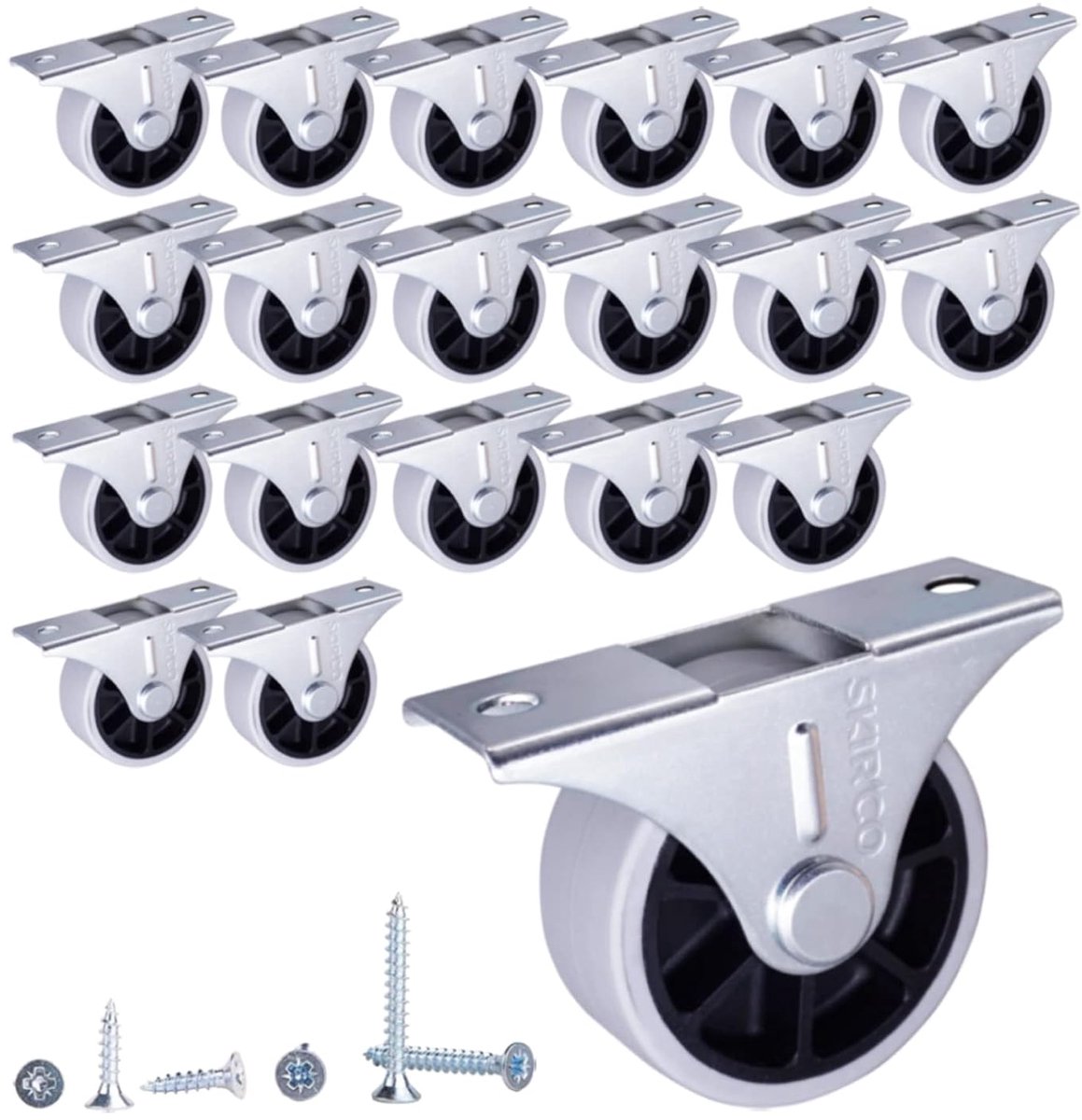 SnelShoppen - 20 Stuks 40mm Rubber Wielen voor Meubels - Vaste Wielen - Inclusief Schroeven - Maximaal 45 kg Belasting - Voor Diverse Toepassingen