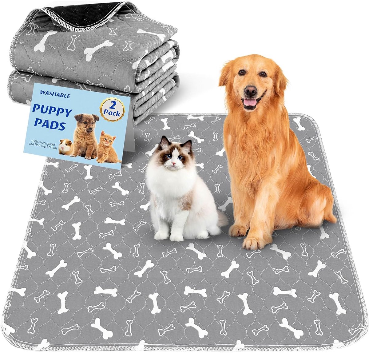SnelShoppen - Wasbare Dieren Urinemat Set van 2, 100 x 70 cm, Herbruikbare Puppy Mat voor Honden, Katten en Cavia's, Lekvrij, Zacht en Ademend