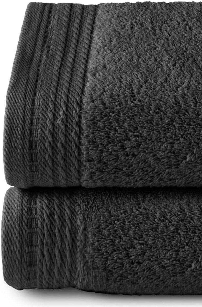 SnelShoppen - Luxe Badhanddoeken Set van 2 - 100 x 50 cm - 100% Katoen - Zwart - Super Zacht, Absorberend en Sneldrogend - Perfect voor Thuis, Sport &