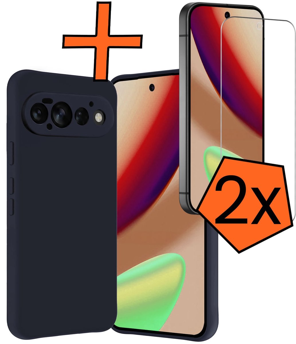 Hoes - Met 2x Screenprotector - Geschikt voor Google Pixel 11 Pro - Sterk & Shockproof - Back Cover - Siliconen Case - Telefoon Hoes - Donkerblauw