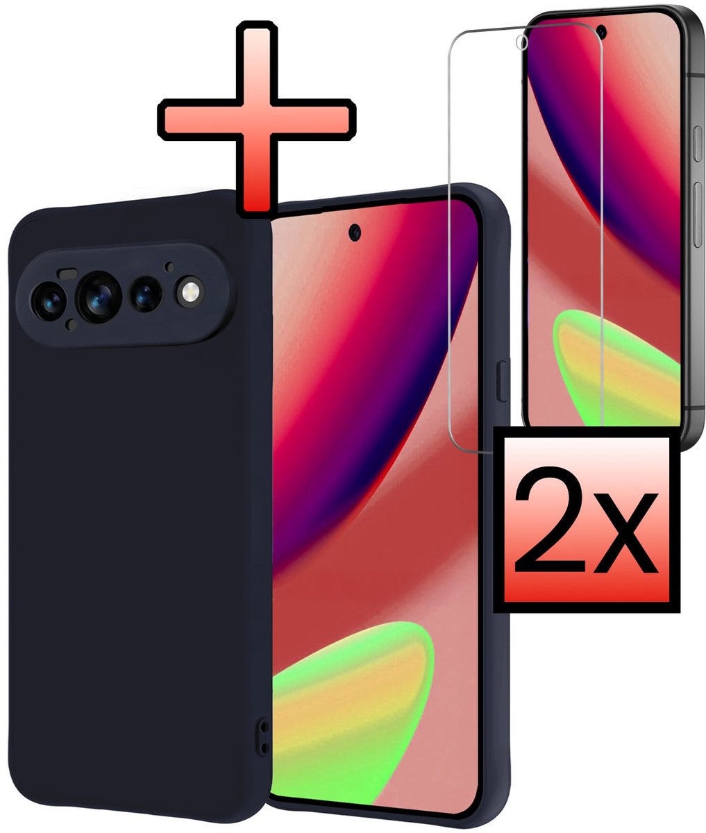 Hoesje - Met 2x Screenprotector - Geschikt voor Google Pixel 11 Pro - Sterk & Shockproof - Back Cover - Siliconen Case - Telefoon Hoes - Donkerblauw