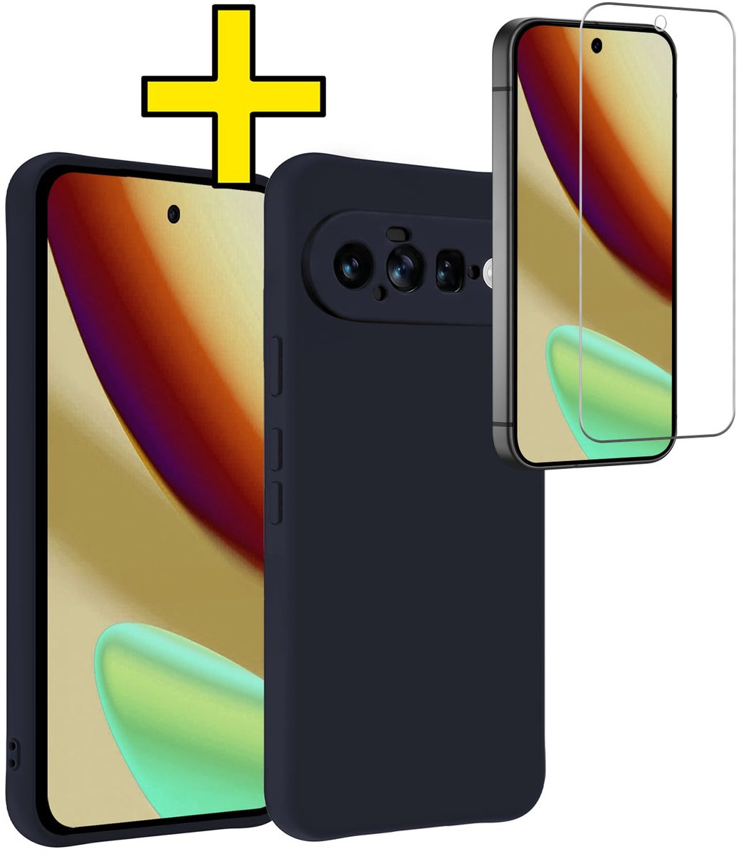 Hoesje - Met Screenprotector - Geschikt voor Google Pixel 11 - Sterk & Shockproof - Back Cover - Siliconen Case - Telefoon Hoes - Telefoonhoesjes - Donkerblauw
