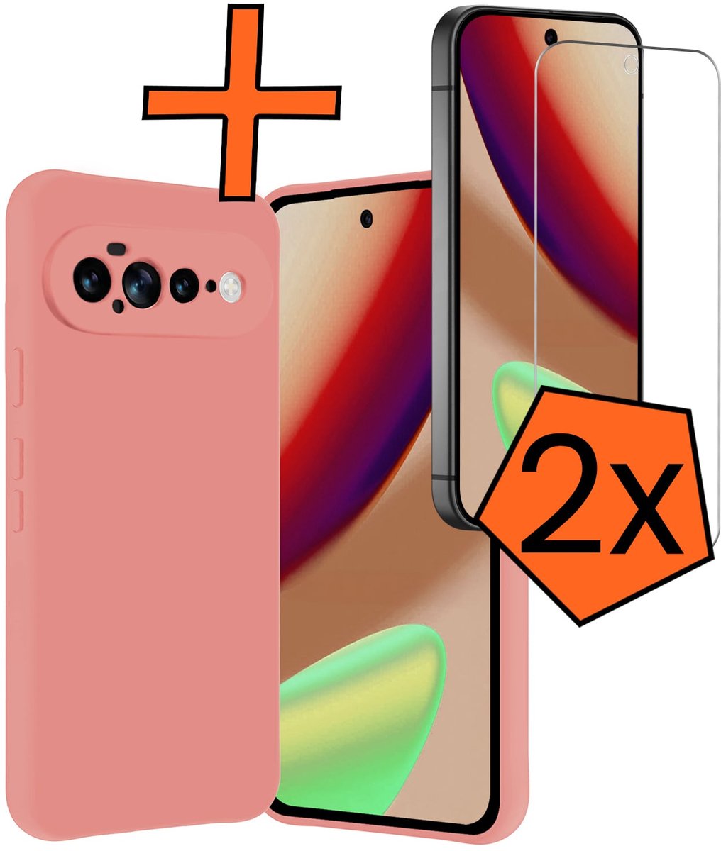 Hoes - Met 2x Screenprotector - Geschikt voor Google Pixel 11 Pro XL - Sterk & Shockproof - Back Cover - Siliconen Case - Telefoon Hoes - Lichtroze