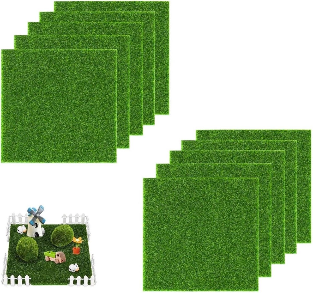 10 x mini-grastapijt 15 x 15 cm, zelfklevend kunstgras voor modelbouw, tuin en diorama's, 5 mm dik knutselgras voor landschapsarchitectuur en figuurbasis