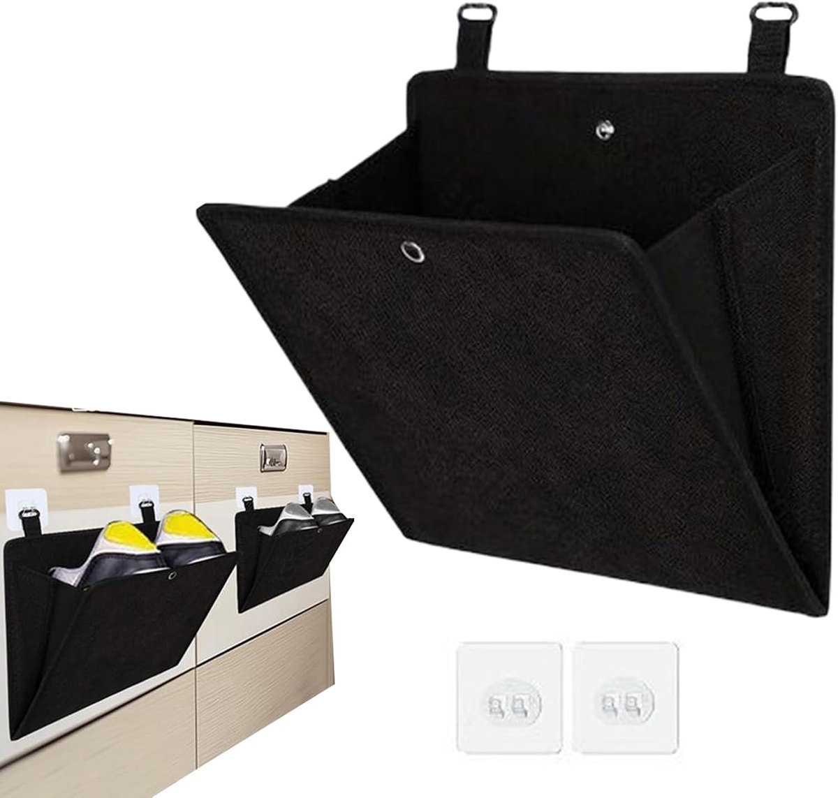 KZQ Over-de-deur organizer en opbergrek met plakbeugels - Vouwbaar hangend schoenenrek voor toiletartikelen - Ruimtebespaarder voor smalle deuren in camper studentenkamer en kast - Zwart