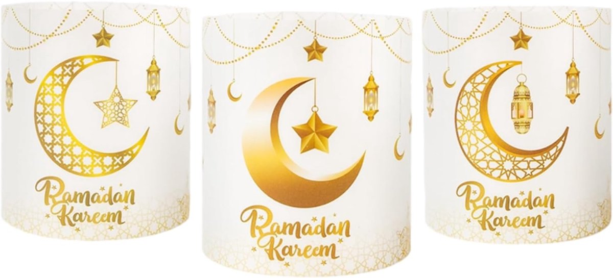 SnelShoppen - 12 Lampion Tafelversiering Ramadan, Tafel Decoratie Set in Zwart-Goud, Eid Umrah Mubarak Versiering, Islamitische Geschenken voor Bayram
