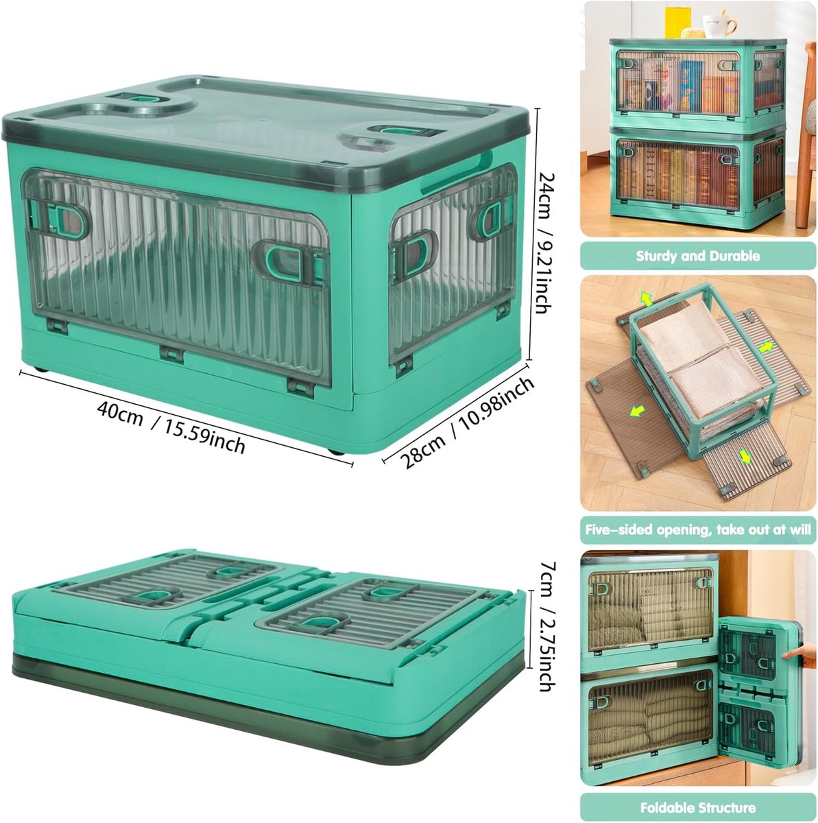 SnelShoppen - 2 Pack Opbergdozen met Deksel 28L - Stapelbare Opslagbakken met Wielen - Vouwbare Opbergdozen voor Kamer, Woonkamer, Kantoor - Organizer