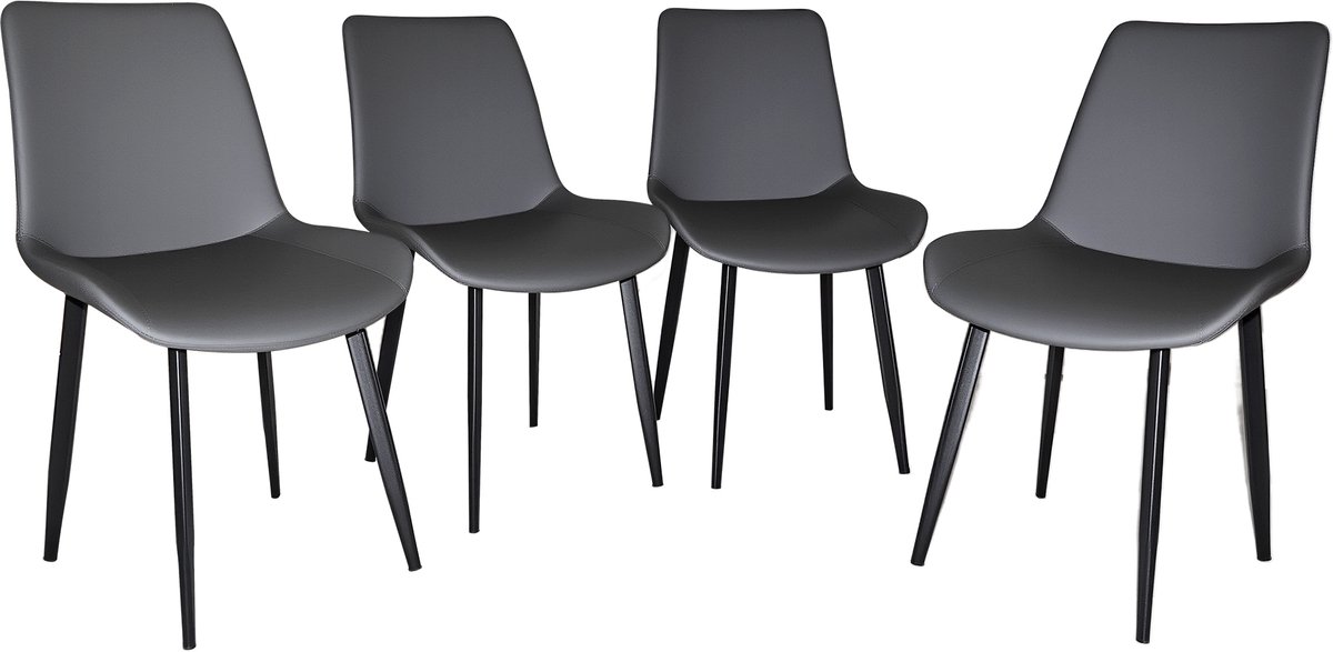 Eetkamerstoel Set Van 4 - Moderne Kunstleer Stoelen Met Zwarte Metalen Poten - Voor Eetkamer, Woonkamer En Vergaderruimte - Grijs