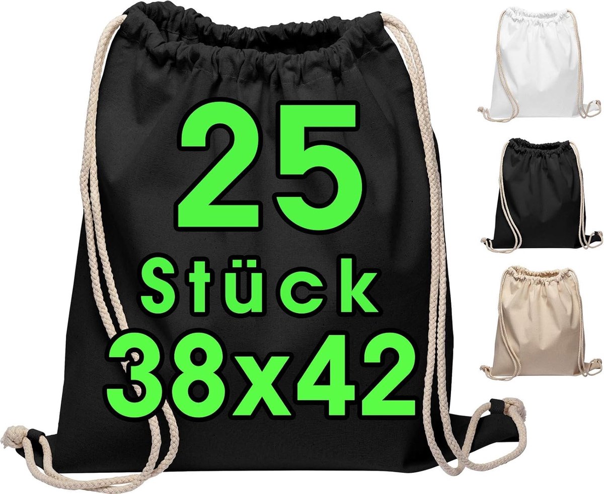 SnelShoppen - Eles Vida Sportzak, 25 Stuks, 38 x 42 cm, Stoffen Sporttas, Gymtas, Rugzak van Katoen, Oeko-Tex® Gecertificeerd, Boodschappentas, Geschi