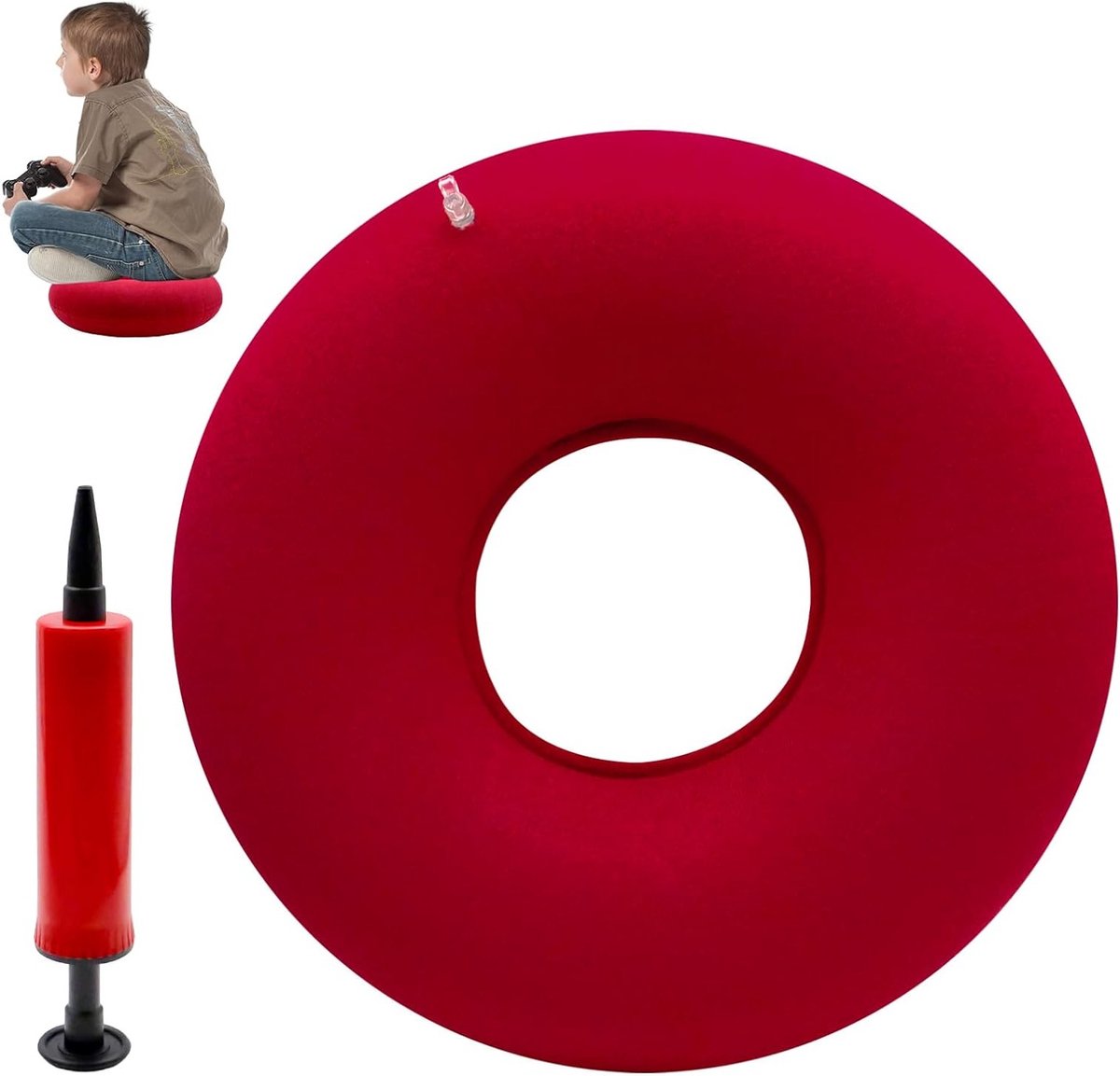 Zachte 40 cm Opblaasbare Donut Kussen met Handpomp voor Drukverlichting, Ideaal voor Thuis, Auto en Reizen, Ondersteuning voor Nek en Rug