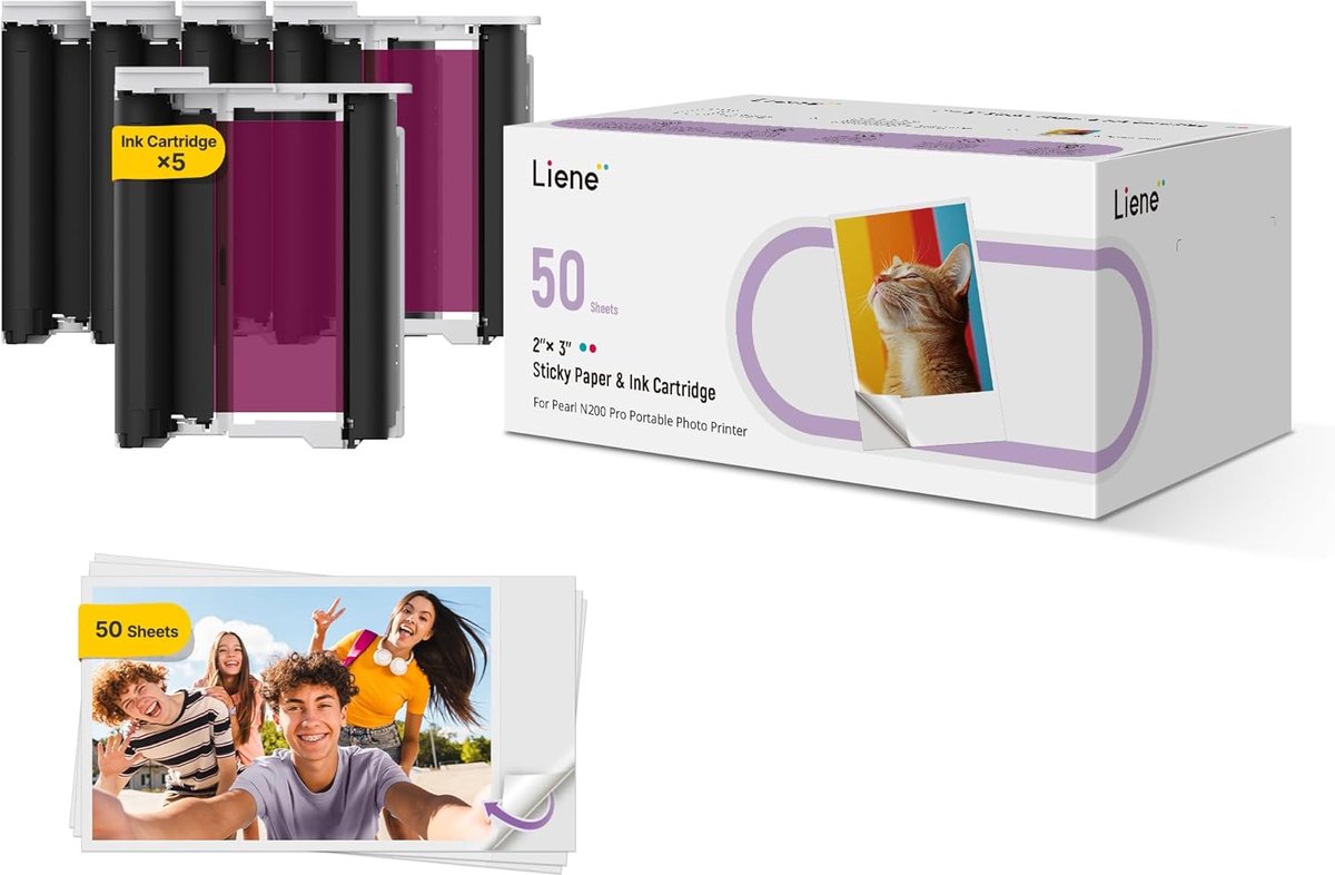 SnelShoppen - Complete Refill Set voor DMP130 - 50 vellen zelfklevend foto papier 5x7.5 cm + 5 linten - Waterdicht, duurzaam, ideaal voor DIY, cadeaus