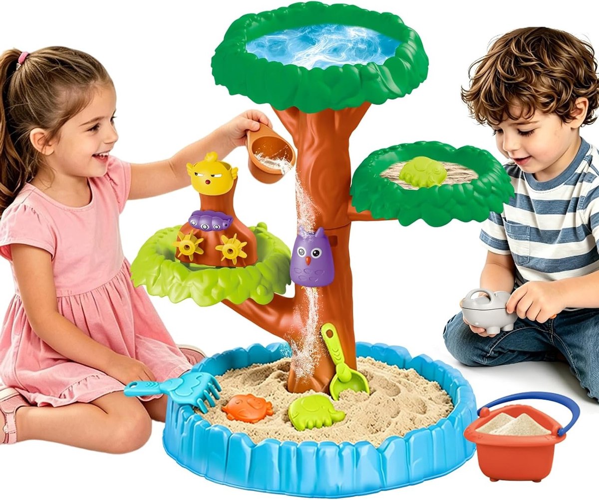 Speeltafel voor Zand en Water, 4-Laags Boomvorm, Buiten Speelgoed voor Kinderen, Zand- en Watertoys voor Jongens en Meisjes van 3-8 Jaar