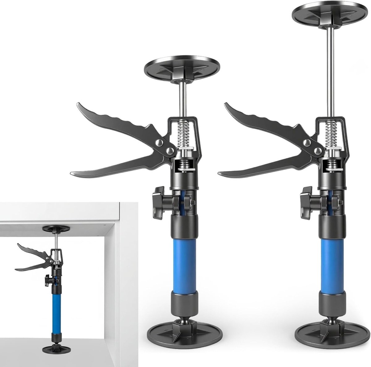 Telescopische frame spanner met montagebeugel, verstelbare hoogte 30-59 cm, 360 graden draaibaar, geschikt voor deuren, maximaal 40 kg draagvermogen en eenvoudig met één hand te bedienen.
