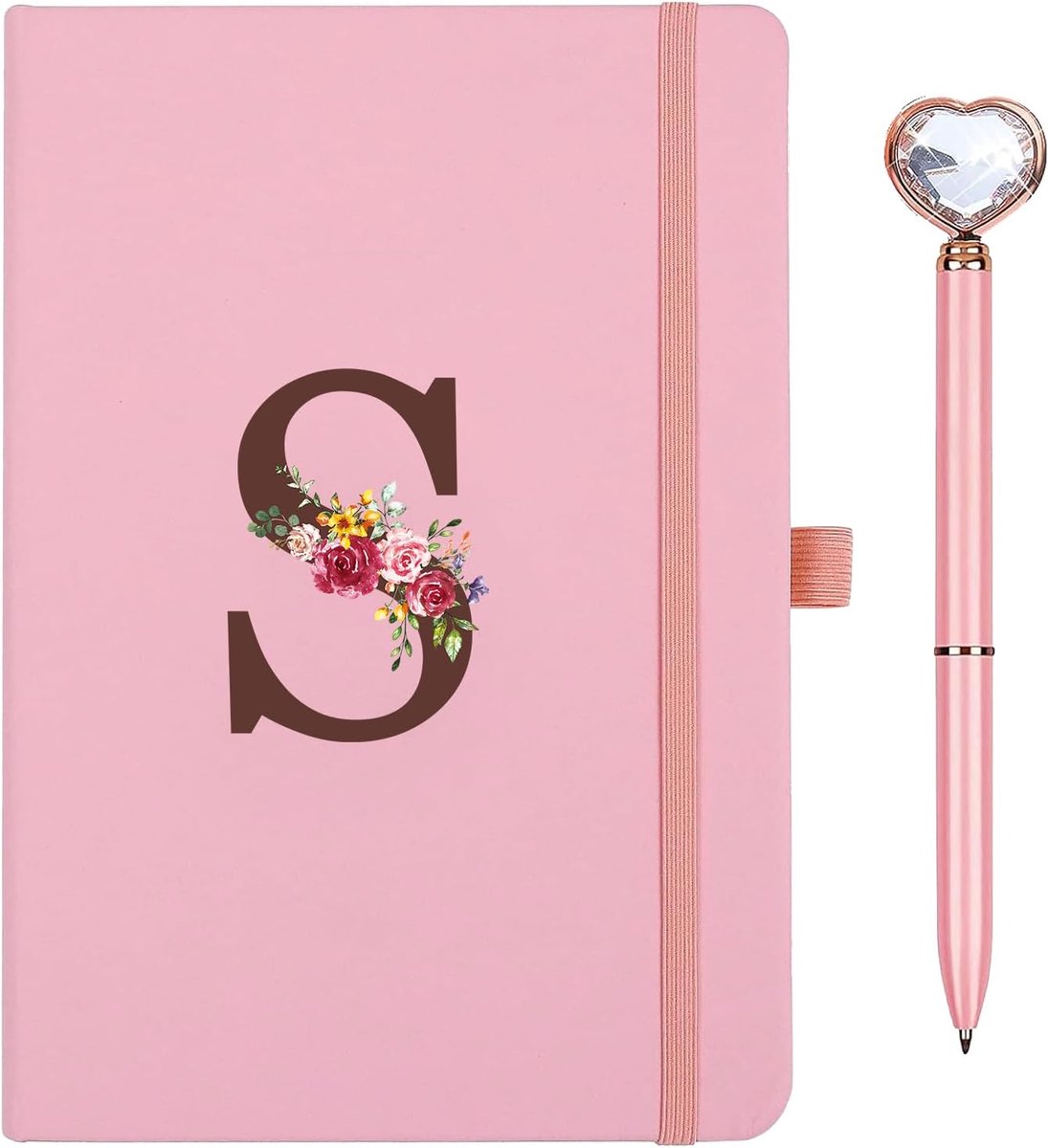SnelShoppen - Gepersonaliseerd A5 Notitieboek met Initialen, PU Leer Dagboek met Pen, Perfecte Cadeau voor Volwassenen, Vriendinnen, Zussen, Meisjes,