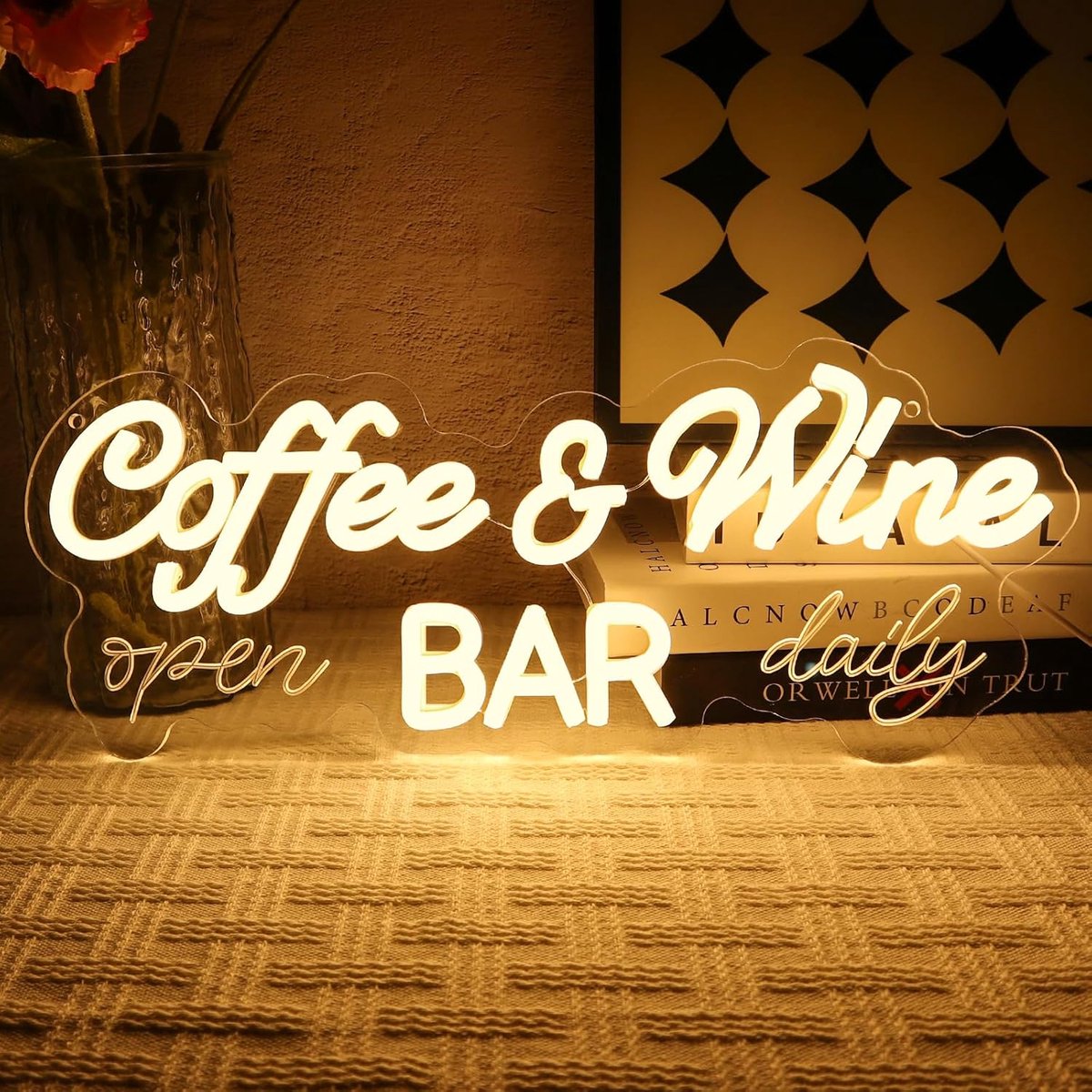 SnelShoppen - Led Neon Sign Coffee Wine - LED Neon Wanddecoratie - USB Verlichting voor Cafe, Bar, Keuken, Slaapkamer, Feest - 42x16.5 cm - Warm Kleur