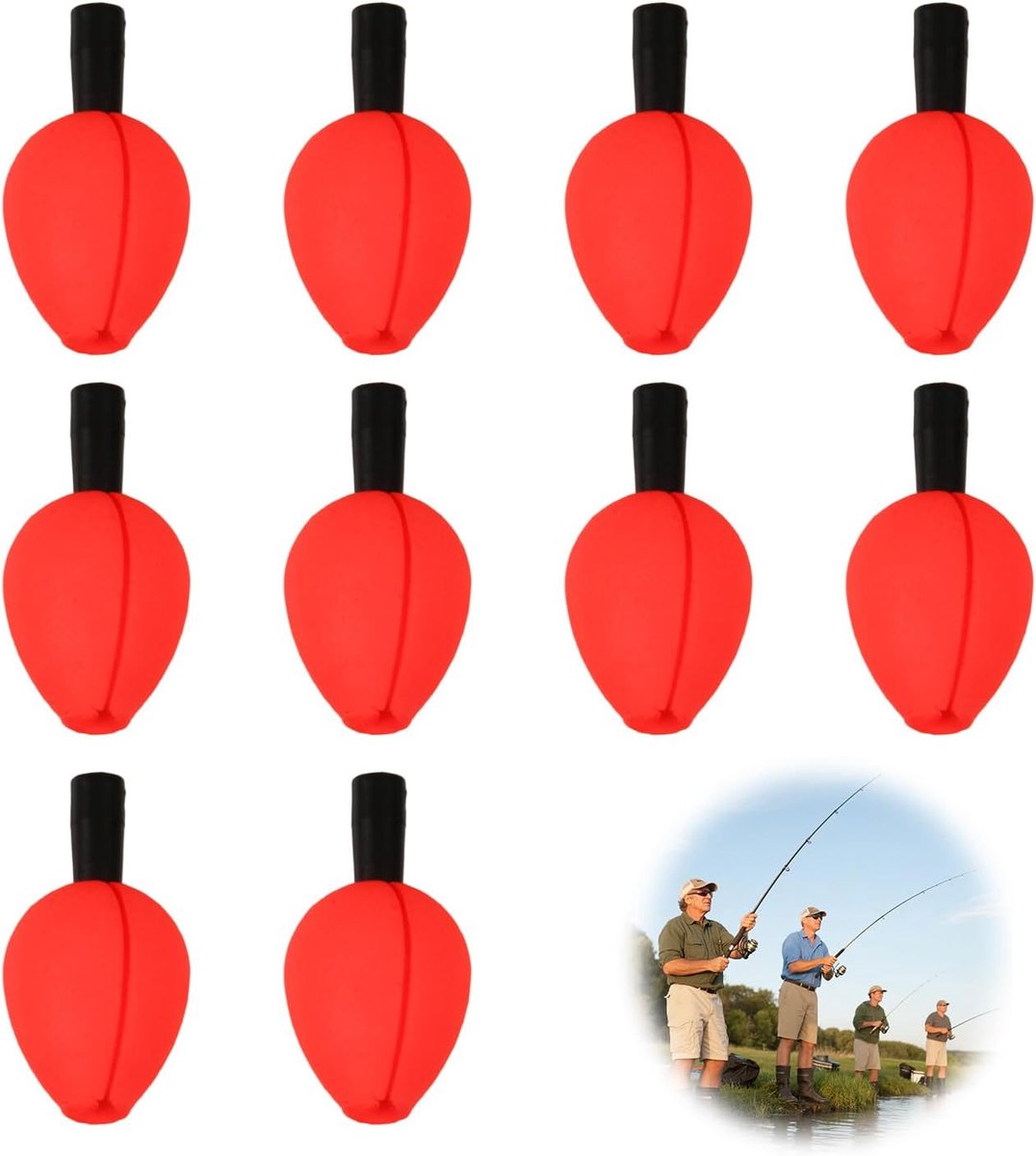 SnelShoppen - 10 Stuks EVA Foam Vloats voor Vissen - Lichtgewicht Drijvers voor Dag en Nacht Vissen - Perfecte Zichtbaarheid met Nachtverlichting - Id